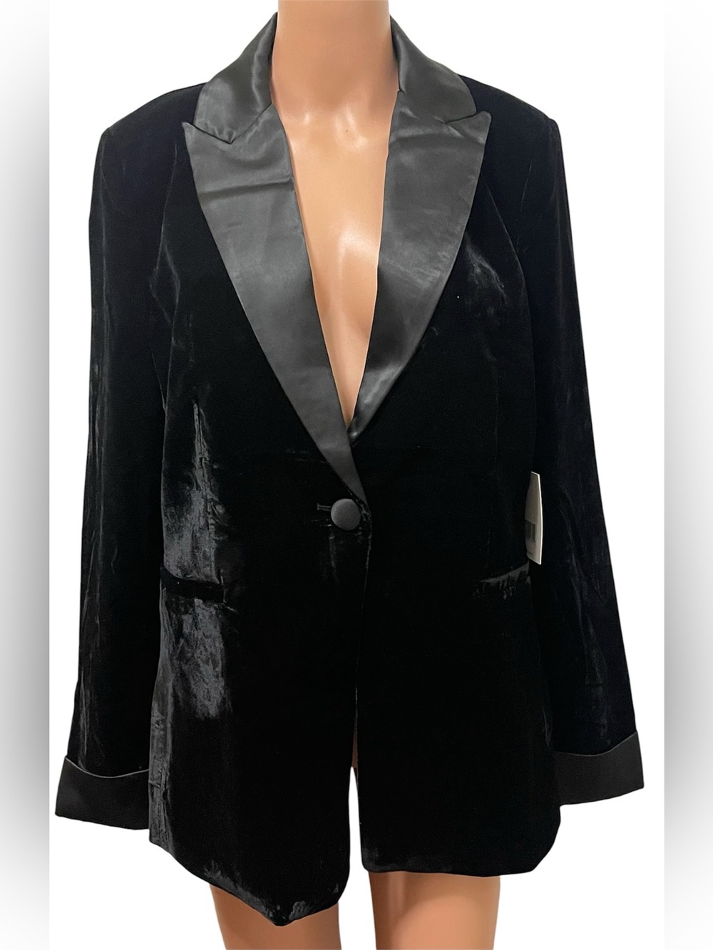 JASON WU VELVET SINGLE-BOTTOM BLAZER SATIN LAPEL WOMENS COLOR BLACK SIZE SMALL